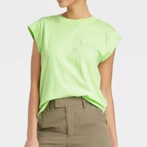 A New Day Extended Shoulder Short Sleeve T-Shirt Lime Green XS
